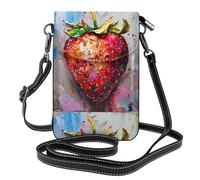 YYHHAOFA Petit sac à main pour téléphone portable, 19,3 x 12,4 cm, style peinture à l'huile avec motif fraises, étui à rabat en cuir pour femme, parfait pour la marche, le camping