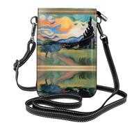 YYHHAOFA Petit sac à main pour téléphone portable 19,3 x 12,4 cm The Dawn Under Oil Painting Picture Étui à rabat en cuir pour femme, parfait pour la marche, le camping, noir