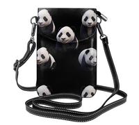 YYHHAOFA Petit sac à main pour téléphone portable de 19,3 x 12,4 cm avec motif de pandas souriants, étui à rabat en cuir pour femme, parfait pour la marche, le camping