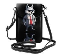 YYHHAOFA Petit sac à main pour téléphone portable de 19,3 x 12,4 cm, grand méchant loup portant des lunettes de soleil, étui à rabat en cuir pour femme, parfait pour la marche, le camping