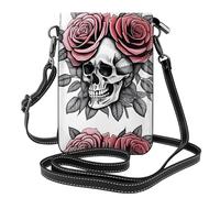 YYHHAOFA Petit sac à main pour téléphone portable de 19,3 x 12,4 cm, motif tête de mort avec fleurs en épingle à cheveux, étui à rabat en cuir pour femme, parfait pour la marche, le camping