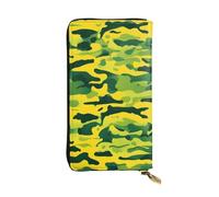 YYHHAOFA Portefeuille long en cuir imprimé camouflage jaune et vert : confortable, léger, imperméable, durable 19 x 10,5 cm, noir, taille unique, Noir , Taille unique