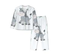 Yyhhaofa Pyjama à manches longues pour femme Motif âne souriant Taille de l'image : le tissu est doux, respirant et doux pour la peau, Noir, S