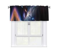 YYHHAOFA Rideaux courts avec tringle à cantonnière 137,2 x 45,7 cm Un univers fascinant pour cuisine, salle de bain, chambre à coucher, studio, s'adapte à la plupart des tringles à rideaux standard ou