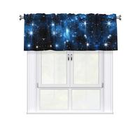 YYHHAOFA Rideaux courts avec tringle à cantonnière - 137 x 45 cm - Motif étoiles bleues brillantes - Pour cuisine, salle de bain, chambre à coucher, studio - Compatible avec la plupart des tringles à