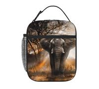 YYHHAOFA Sac à déjeuner isotherme portable avec imprimé éléphant d'Afrique tropicale, adapté pour les étudiants pour le travail et les voyages