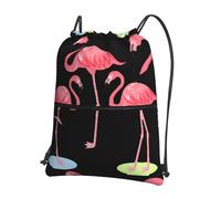 YYHHAOFA Sac à dos à fermeture éclair avec cordon de serrage à quatre imprimés flamants roses - Sac de gym léger avec tissu résistant à l'eau et plusieurs poches pour les voyages et le sport