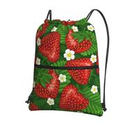 YYHHAOFA Sac à dos à fermeture éclair avec cordon de serrage et imprimé fraises et fleurs - Sac de sport durable, léger et résistant à l'eau pour les voyages, le sport et le transport quotidien