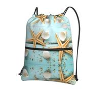 YYHHAOFA Sac à dos à fermeture éclair avec cordon de serrage imprimé étoiles de mer et coquillages - Sac de sport durable, léger et résistant à l'eau pour les voyages, le sport et le transport