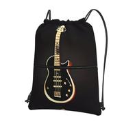 YYHHAOFA Sac à dos à fermeture éclair avec cordon de serrage imprimé guitare noire - Sac de sport durable, léger et résistant à l'eau pour les voyages, le sport et le transport quotidien