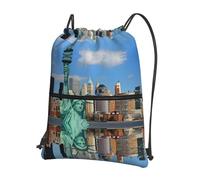 YYHHAOFA Sac à dos à fermeture éclair avec cordon de serrage imprimé Statue de la Liberté - Sac de sport léger avec tissu résistant à l'eau, poche avant pratique et sangles réglables pour le voyage