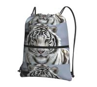YYHHAOFA Sac à dos à fermeture éclair avec cordon de serrage imprimé tigre blanc - Sac de sport durable, léger et résistant à l'eau pour les voyages, le sport et le transport quotidien