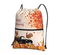 YYHHAOFA Sac à dos à fermeture éclair avec cordon de serrage imprimé Turquie sur citrouille - Sac de gym léger avec tissu résistant à l'eau et plusieurs poches pour les voyages et le sport