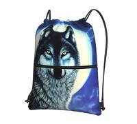 YYHHAOFA Sac à dos avec cordon de serrage imprimé loup sous la lune - Sac de sport durable, léger et résistant à l'eau pour les voyages, le sport et le transport quotidien