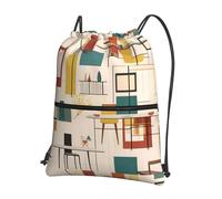 YYHHAOFA Sac à dos avec cordon de serrage imprimé moderne du milieu du siècle - Sac de gym léger avec tissu résistant à l'eau et plusieurs poches pour les voyages et le sport