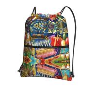 YYHHAOFA Sac à dos avec fermeture éclair et cordon de serrage imprimé Happy Birthday - Sac de sport léger et résistant à l'eau avec poche pour voyage, sport, yoga
