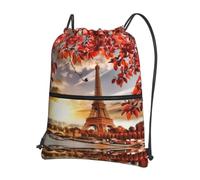 YYHHAOFA Sac à dos de sport avec cordon de serrage et fermeture éclair Motif Tour Eiffel Paris avec imprimé feuilles d'automne - Durable, léger et résistant à l'eau pour voyage, sport et transport