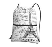 YYHHAOFA Sac à dos léger avec cordon de serrage et tissu résistant à l'eau et plusieurs poches pour les voyages et le sport Motif Tour Eiffel Café parisien