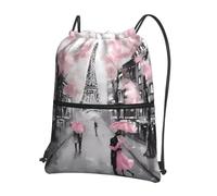 YYHHAOFA Sac à dos Paris Street Tour Eiffel rose imprimé floral cordon de serrage - Durable, léger et résistant à l'eau pour voyage, sport et transport quotidien