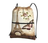 YYHHAOFA Sac à dos vintage Paris Tour Eiffel imprimé papillon avec cordon de serrage - Sac de sport léger avec tissu résistant à l'eau, poche avant pratique et sangles réglables pour le voyage