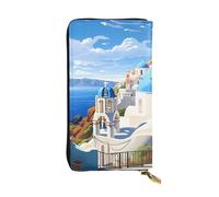 YYHHAOFA Santorini Portefeuille long en cuir imprimé île grecque avec vue sur la mer : confortable, léger, tendance, durable, 19 x 10,5 cm, Noir , Taille unique