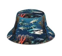 YYHHAOFA Sharks Under The Sea Print Chapeau cloche réfléchissant léger, respirant, pliable pour homme et femme, noir