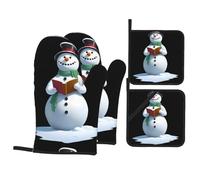 YYHHAOFA Snowman Reading A Book Prints Housses de cuisine : couches de four imperméables pour une cuisson et un nettoyage faciles - Ensemble de 4 boucliers thermiques