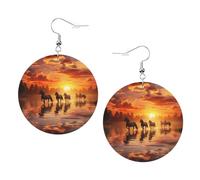 Yyhhaofa Sunsets Boucles d'oreilles rondes en cuir avec motifs chevaux de lac élégants et légers pour femmes et filles, taille unique, cuir, sans pierre précieuse