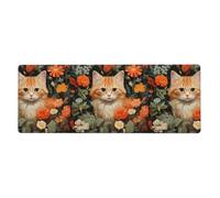 YYHHAOFA Tapis de souris extra large imprimé chat orange dans des fleurs, clavier de jeu antidérapant, version épaisse, 30,5 x 80 cm