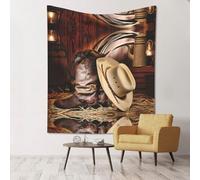 YYHHAOFA Tapisserie murale imprimée chapeau noir cowboy bottes western 152,4 x 129,5 cm : durable, légère et facile à installer