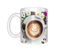 YYHHAOFA Tasse en céramique avec inscription « Coffee next to flowers » - Pour cappuccino, latte, céréales, yaourt, lait, boissons chaudes ou froides - Four à micro-ondes