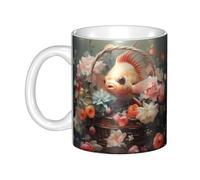YYHHAOFA Tasse en céramique avec inscription « Little Fish in the Flower Basket » - Pour cappuccino, latte, céréales, yaourt, lait, boissons chaudes ou froides - Four à micro-ondes