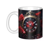 YYHHAOFA Tasse en céramique avec inscription « Little Red Flower in the Clock » - Pour cappuccino, latte, céréales, yaourt, lait, boissons chaudes ou froides - Four à micro-ondes