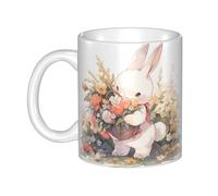 YYHHAOFA Tasse en céramique avec inscription « The little white rabbit sends flowers prints » pour cappuccino, latte, céréales, yaourt, lait, boissons chaudes ou froides. Four à micro-ondes