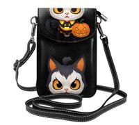 YYHHAOFA Téléphone portable pour femme avec prépuce en cuir - Motif chaton tenant une lanterne citrouille - Petite bandoulière réglable