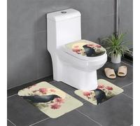 YYHHAOFA The Crow Watching The Flowers Lot de 3 tapis de salle de bain antidérapants pour toilettes, coiffeuse et toilettes
