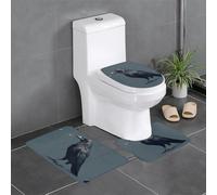 YYHHAOFA The Crow with The Match Picture Lot de 3 tapis de salle de bain antidérapants avec contour, ovale et rectangulaire pour toilettes, coiffeuse et toilettes