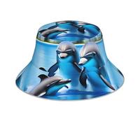 YYHHAOFA The Dolphin Family Print Chapeau cloche réfléchissant léger, respirant et pliable pour homme et femme Noir