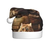 YYHHAOFA The Library Cat Picture Bonnet de Noël pour adulte Doux et moelleux Idéal pour une utilisation à long terme