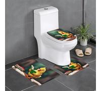 YYHHAOFA The Little Chicken Reading a Book Picture Lot de 3 tapis de salle de bain antidérapants avec contour, ovale et rectangulaire pour toilettes, coiffeuse et toilettes