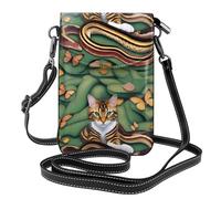 YYHHAOFA The Story Of The Snake And The Cat Pattern Small Leather Women Crossbody Flip Phone Bag Bag Waterproof and Durable
