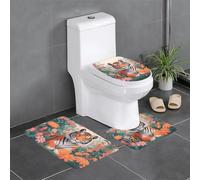 YYHHAOFA Tiger in the Flower Garden Lot de 3 tapis de salle de bain antidérapants avec contour, ovale et rectangulaire pour toilettes, coiffeuse et toilettes