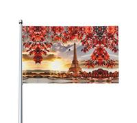 YYHHAOFA Tour Eiffel de Paris avec imprimés de feuilles d'automne - Bannières d'extérieur - 0,9 x 1,5 m - En polyester durable pour pelouse, terrasse et décorations de fête