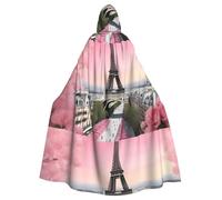 YYHHAOFA Tour Eiffel Rose Motif Fleur Halloween Adulte Cape à Capuche Hommes et Femmes Vêtements Mantele Jeu de Rôle