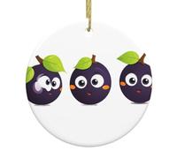 YYHHAOFA Trois jolis petits pruneaux imprimés arbre de Noël en céramique pendentif rond à suspendre - 7,4 cm exquise porcelaine blanche suspension facile