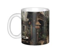 YYHHAOFA Une petite cour avec des impressions de thé Mug en céramique pour cappuccino, latte, céréales, yaourt, lait, boissons chaudes ou froides Four à micro-ondes