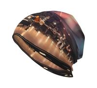 YYHHAOFA Une soirée musicale imprimée chapeau tricoté adulte, chapeau haricot décontracté, chapeau élastique sans bord, unisexe noir