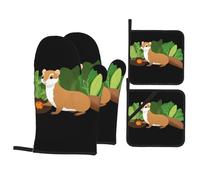 YYHHAOFA Weasel in The Vegetable Garden Prints Housses de cuisine : couches de four imperméables pour une cuisson et un nettoyage faciles - Ensemble de 4 boucliers thermiques