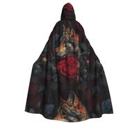 YYHHAOFA Wolf Among The Red Roses Pattern Halloween Adulte Cape à capuche Hommes et femmes Vêtements Manteau Jeu de rôle