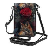 YYHHAOFA Wolf Among The Red Roses Pattern Small Leather Women Crossbody Flip Phone Bag, Waterproof and Durable